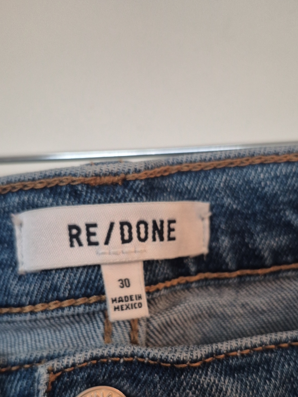 RE/DONE Salvage High Rise Straight Leg Crop Jeans Blue Wash Button Fly Size 30 - Picture 4 of 8